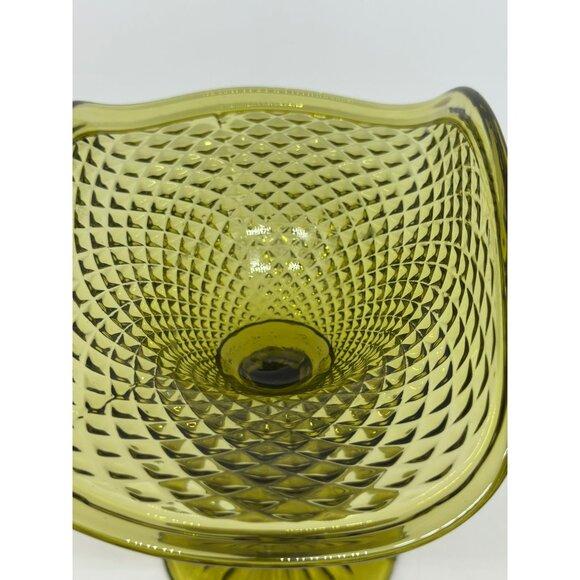 VTG Olive Green Glass Compote Dish – Footed Diamond Pattern Candy Bowl 6"x6.5" - Picture 7 of 7